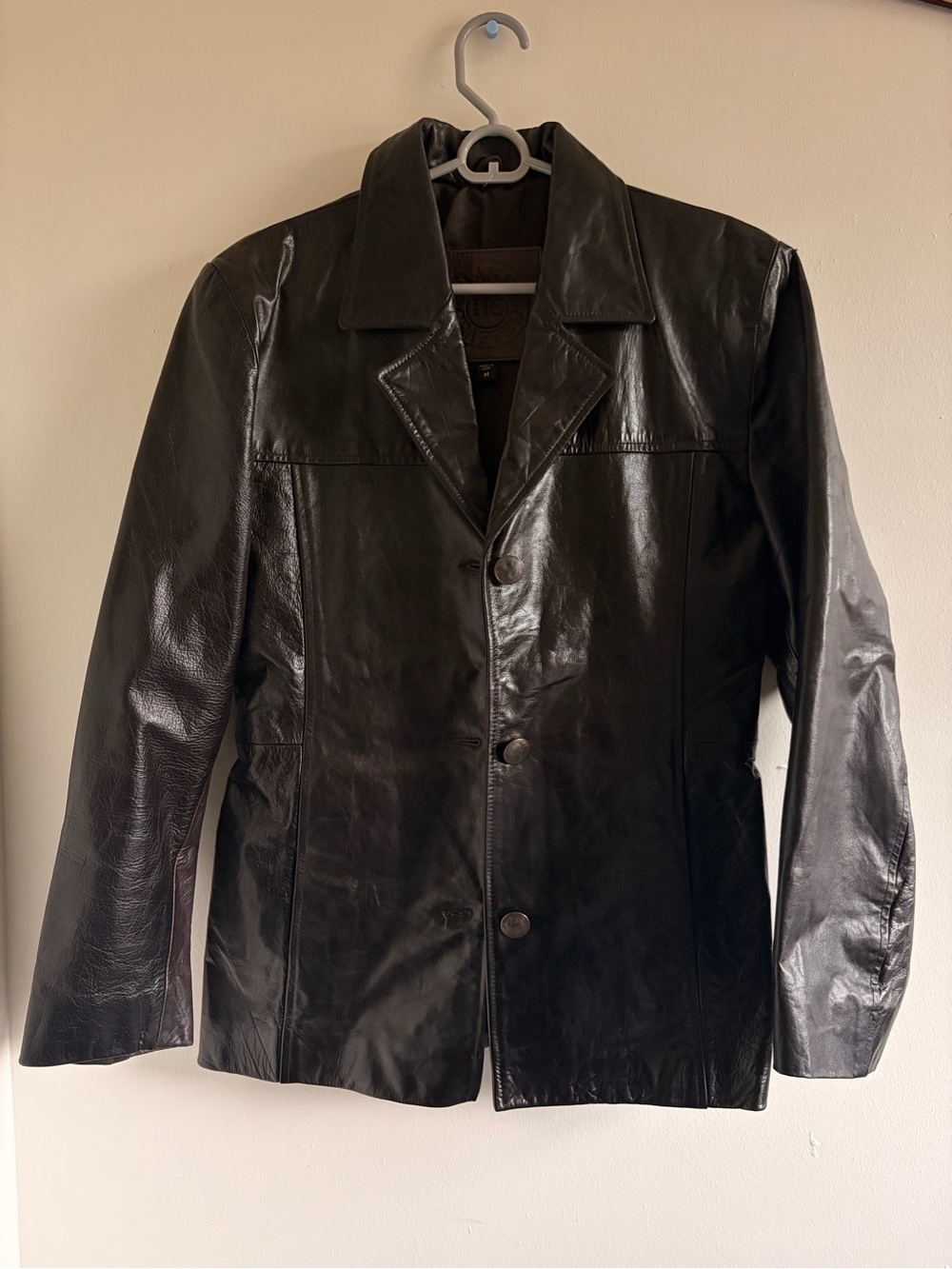 Hand Crafted Black Leather Button-Front Coat